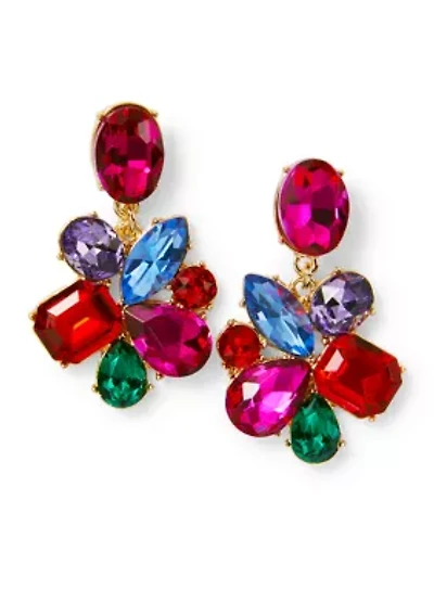 Cluster Multi Stone Drop Earrings