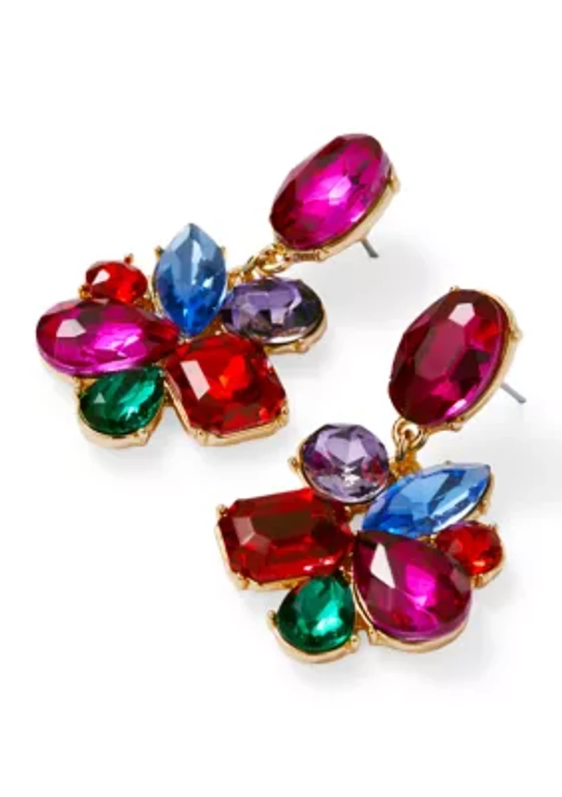 Cluster Multi Stone Drop Earrings