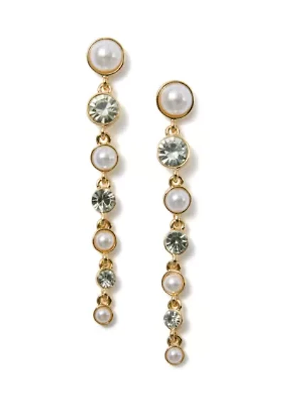 Crystal Pearl Stone Linear Earrings