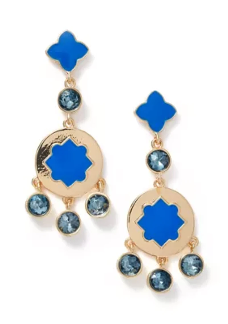 Quatrefoil and Stone Chandelier Earrings
