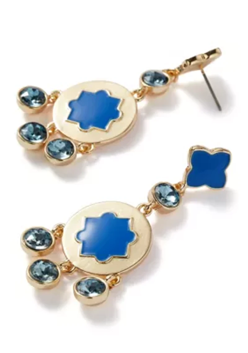 Quatrefoil and Stone Chandelier Earrings