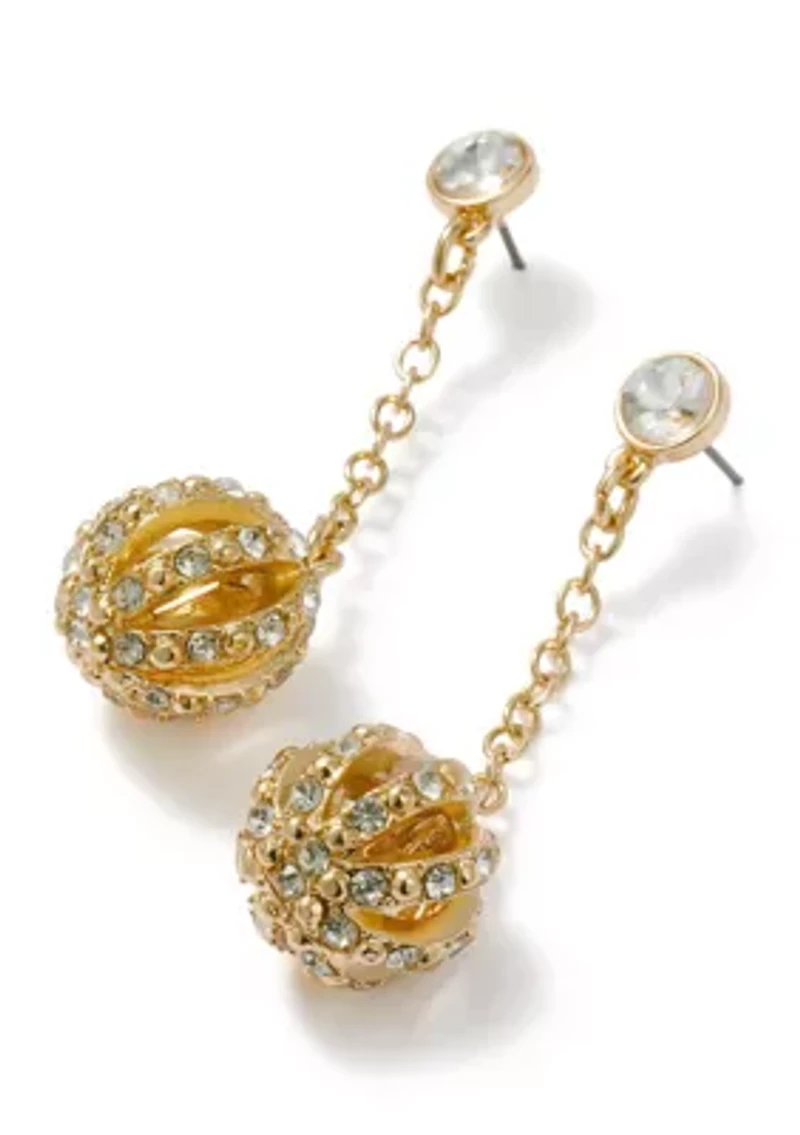 Crystal Ball and Chain Linear Earrings 