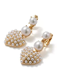 White Pearl Pave Heart Double Drop Earrings