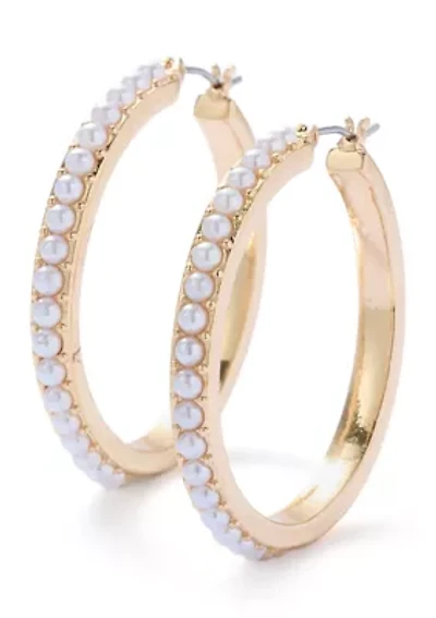 Pearl Pavé Thin Hoop Earrings