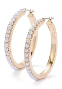 Pearl Pavé Thin Hoop Earrings