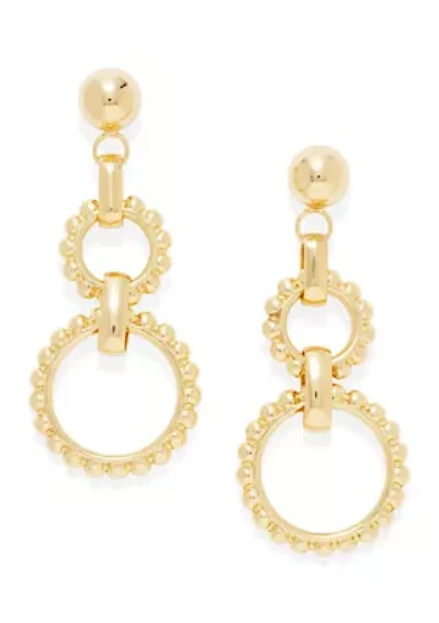 Textured Linked Gold Tone Chandelier Earrings 