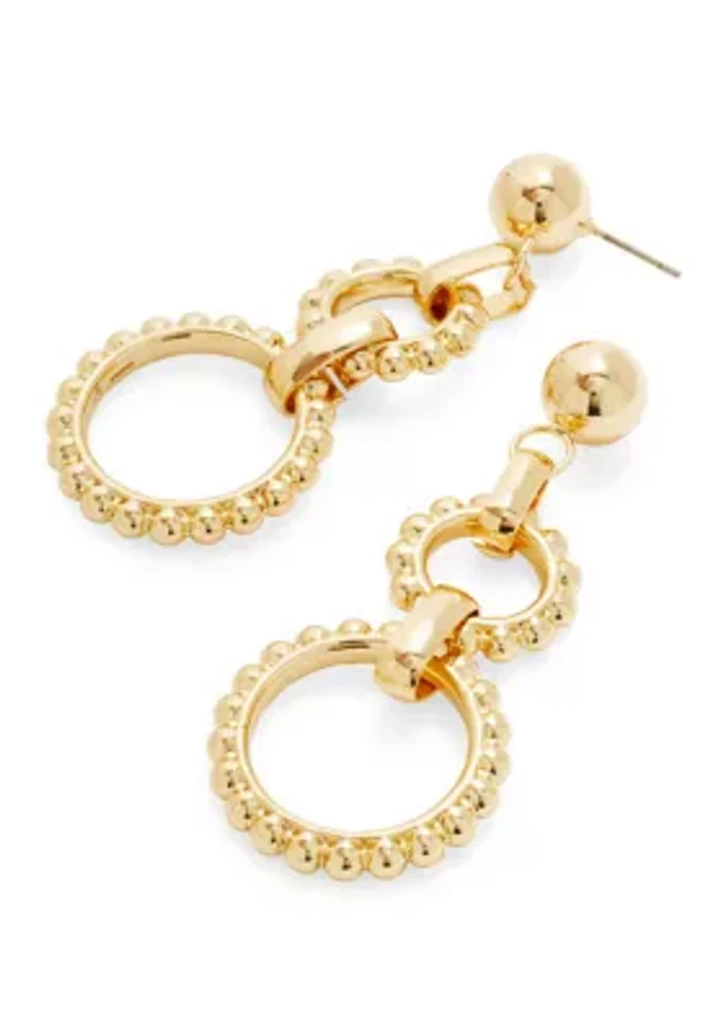 Textured Linked Gold Tone Chandelier Earrings 