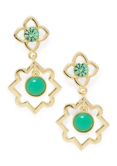 Crystal Stone Center Double Drop Earrings