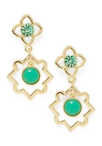 Crystal Stone Center Double Drop Earrings