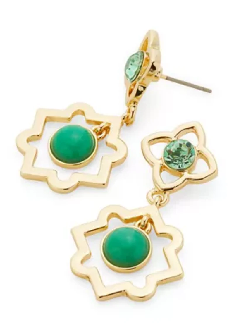 Crystal Stone Center Double Drop Earrings