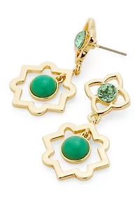 Crystal Stone Center Double Drop Earrings