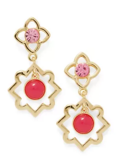 Crystal Stone Center Double Drop Earrings