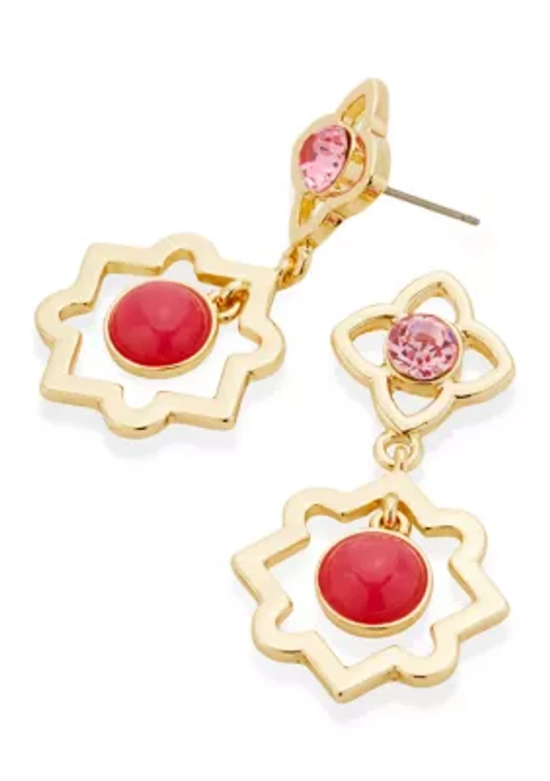 Crystal Stone Center Double Drop Earrings