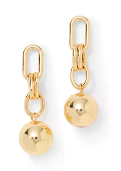 Chain Ball Gold Tone Drop Earrings