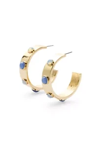 Blue Stone Inlay Hoop Earrings 