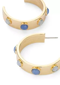 Blue Stone Inlay Hoop Earrings 