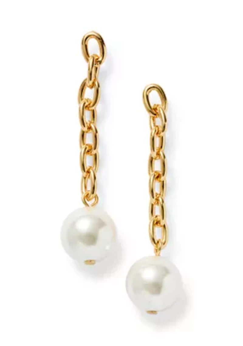 Gold Tone link Pearl Linear Earrings