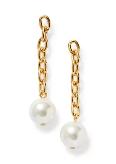 Gold Tone link Pearl Linear Earrings