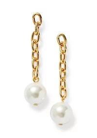 Gold Tone link Pearl Linear Earrings 