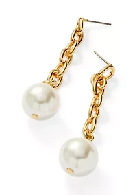 Gold Tone link Pearl Linear Earrings 