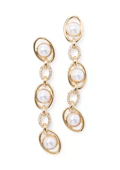 Pearl Linear Crystal Drop Earrings