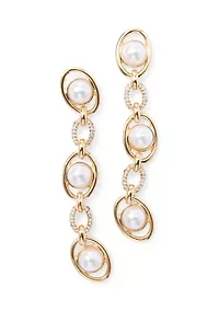 Pearl Linear Crystal Drop Earrings 
