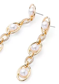 Pearl Linear Crystal Drop Earrings 