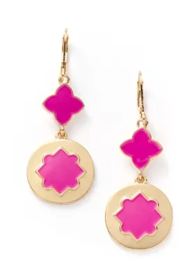 Pink Quatrefoil Drop Earrings