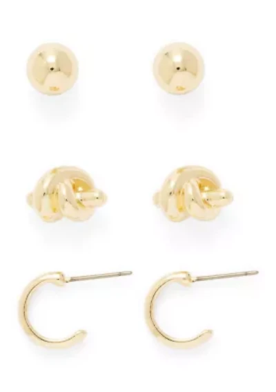 Knotted Stud Huggie Trio Earring Set