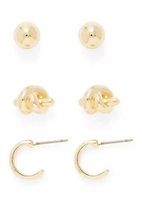 Knotted Stud Huggie Trio Earring Set