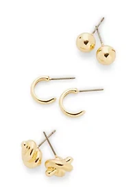 Knotted Stud Huggie Trio Earring Set