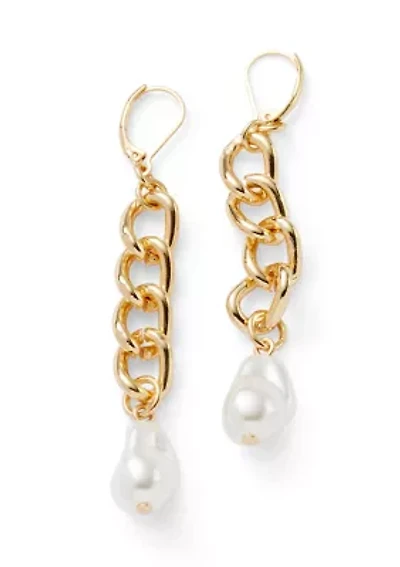 Chain Link Pearl Linear Earrings