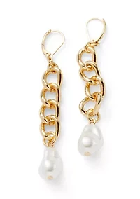 Chain Link Pearl Linear Earrings