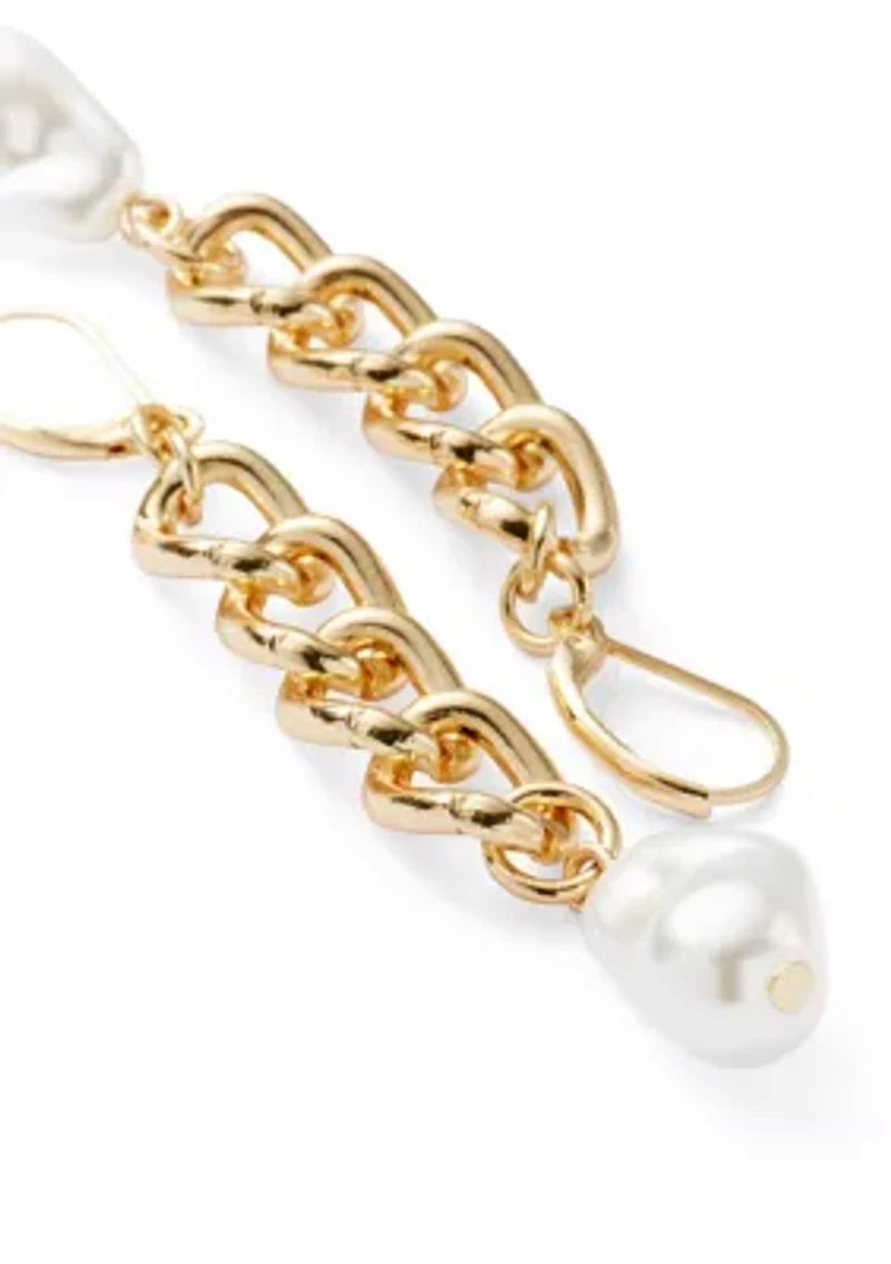 Chain Link Pearl Linear Earrings