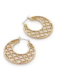 Lattice Gold Tone Click Hoop Earrings 
