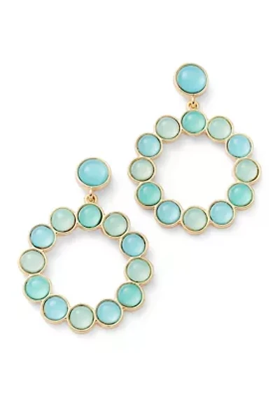 Blue Stone Cabochon Orbital Gold Tone Earrings