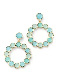 Blue Stone Cabochon Orbital Gold Tone Earrings 
