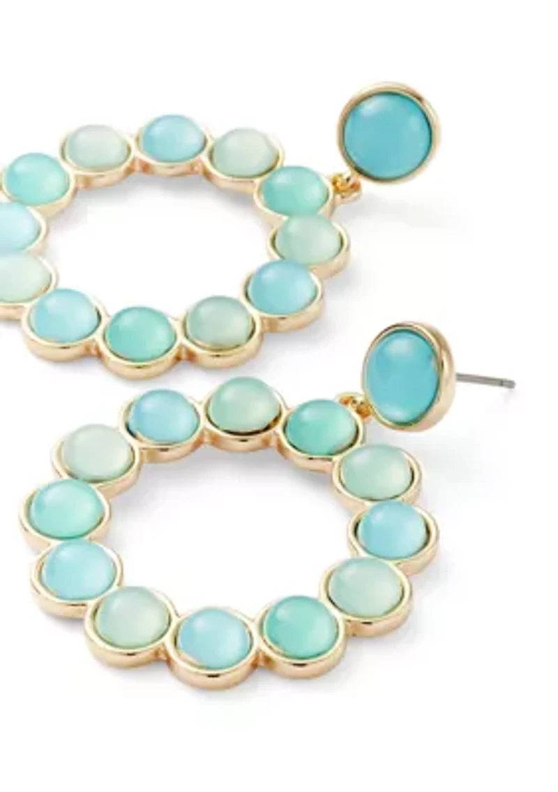 Blue Stone Cabochon Orbital Gold Tone Earrings