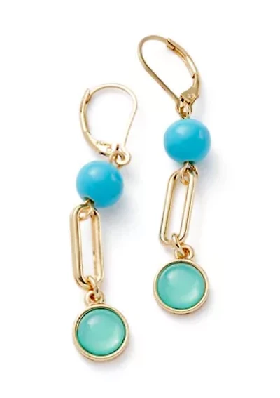 Blue Bead Link Drop Earrings