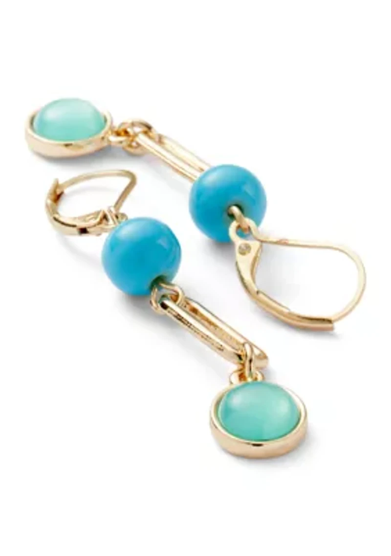 Blue Bead Link Drop Earrings 
