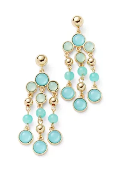 Blue Cab and Bead Chandelier Earrings
