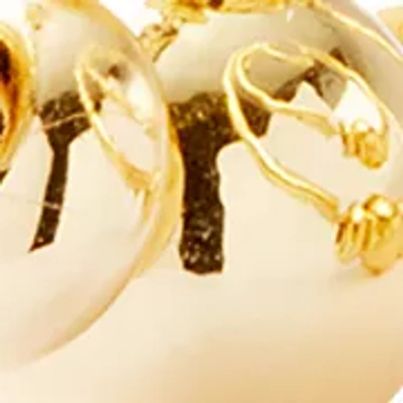 Beaded Double Row Gold Tone Hoop Earrings