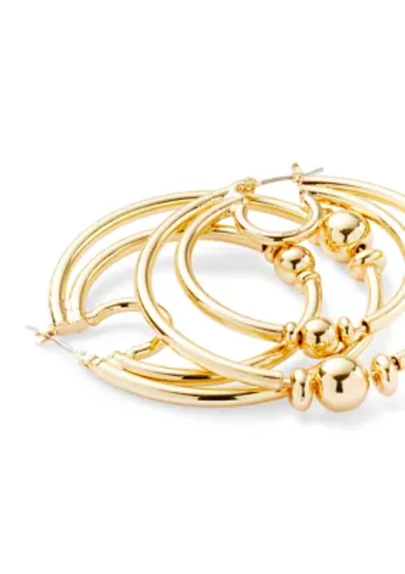 Beaded Double Row Gold Tone Hoop Earrings