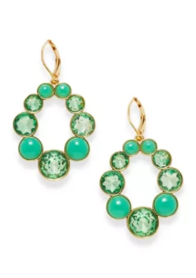 Bezel Stone Oval Drop Gold Tone Earrings