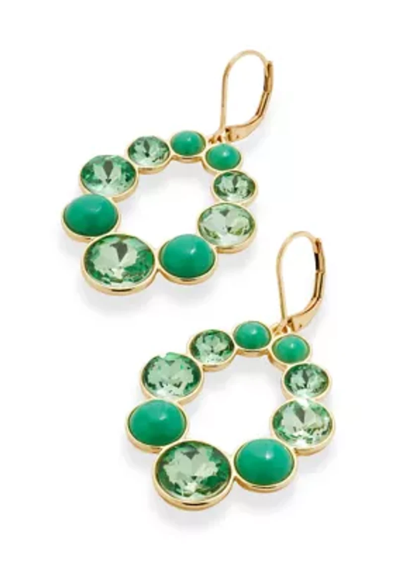 Bezel Stone Oval Drop Gold Tone Earrings