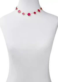 Gold Tone 16'' White Foil Collar Necklace