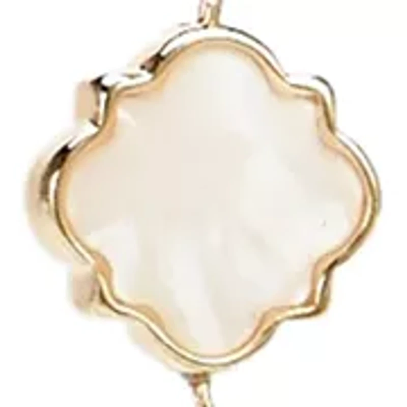Gold Tone Quatrefoil Motif Long Necklace
