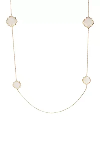 Gold Tone Quatrefoil Motif Long Necklace