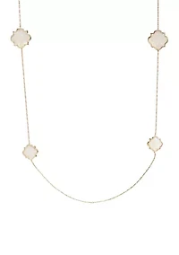 Gold Tone Quatrefoil Motif Long Necklace