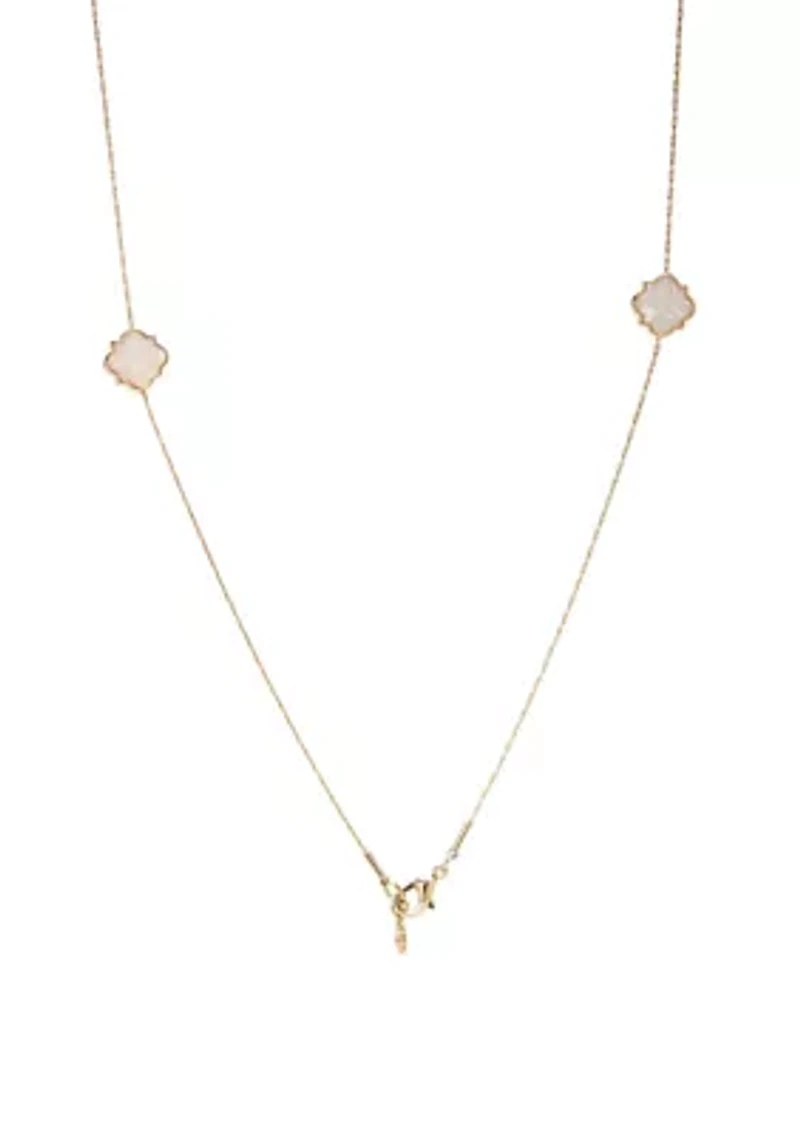 Gold Tone Quatrefoil Motif Long Necklace